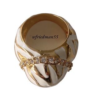 GOLD TONE DOME RING WITH WHITE ENAMEL  Size 7